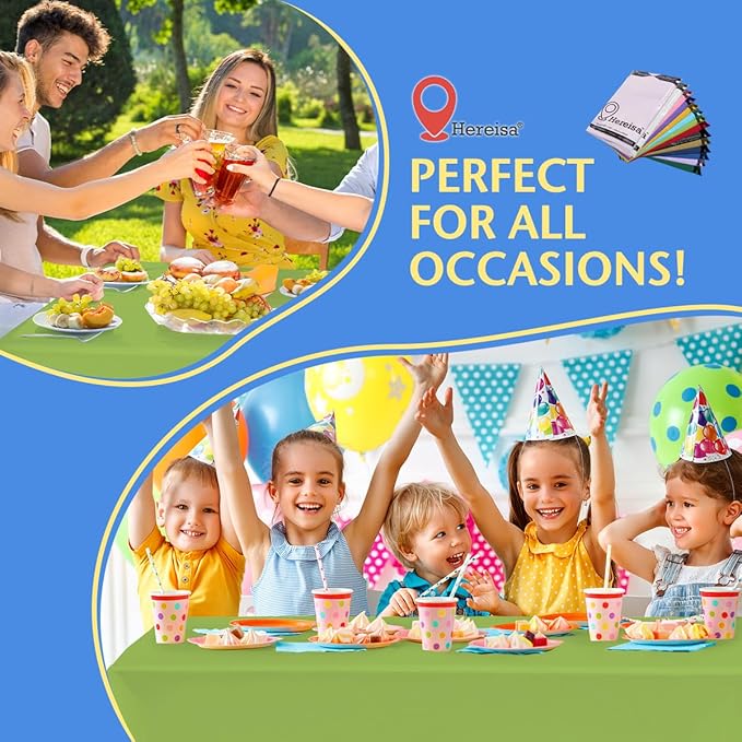 8-Count Light Green Disposable Plastic Tablecloths Rectangle 54x108 Inch - Extra Long Waterproof Banquet Table Covers for Parties & Catering