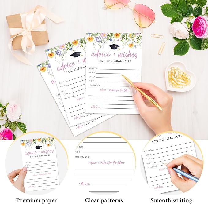 Graduation Advice and Wishes Cards, Modern Advice Cards For The Graduate, Floral Grad Party Announcement Graduate Card, Grad Party Games Decorations Supplies (20 Pack)