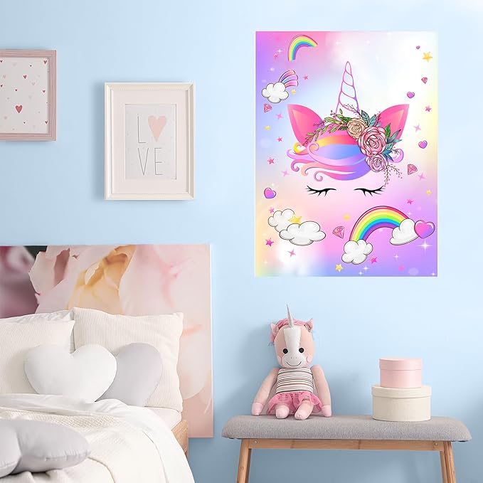 NEBURORA Pin The Horn on The Unicorn with 30 PCS Horns Birthday Party Supplies for Girls Birthday Christmas Party Game for Kids