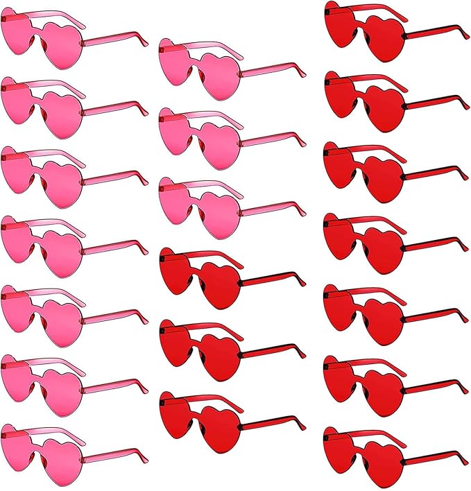 YQVIE 20 Pack Heart Shaped Sunglasses One Piece Candy Color Rimless Glasses for Women Bachelorette Party Supplies