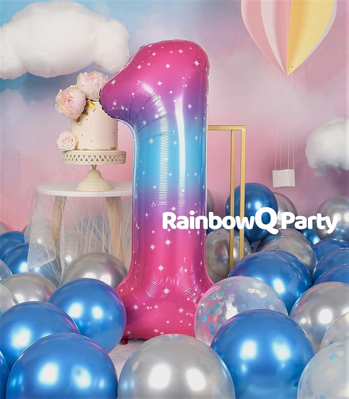 1 Number Balloon 40 Inch for Boy or Girl Big Starry 0-9 Foil Mylar Large Balloon Number 1 Happy 1st Birthday Party Anniversary Decorations Supplies