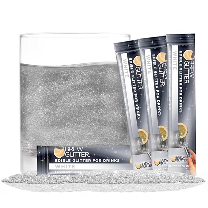 Brew Glitter White Edible Drink Glitter 4 x 2g Packets for Cocktails, Beer, Wine & Beverages