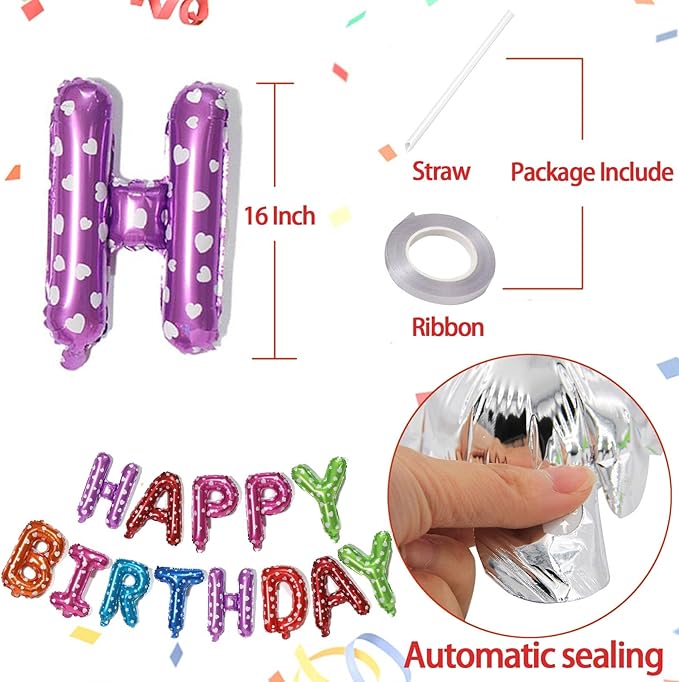 KALOR Multicolor Happy Birthday Balloons Banner, 16 Inch Mylar Foil Letters Balloon Sign for Birthday Party Decorations Photo Booth Backdrop