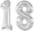 Silver Number 18 Balloon 40 inch, 18 Number Balloons, 18th Silver Birthday Decorations for Girls Boys Kids, 18 Year Old Silver Party Supplies