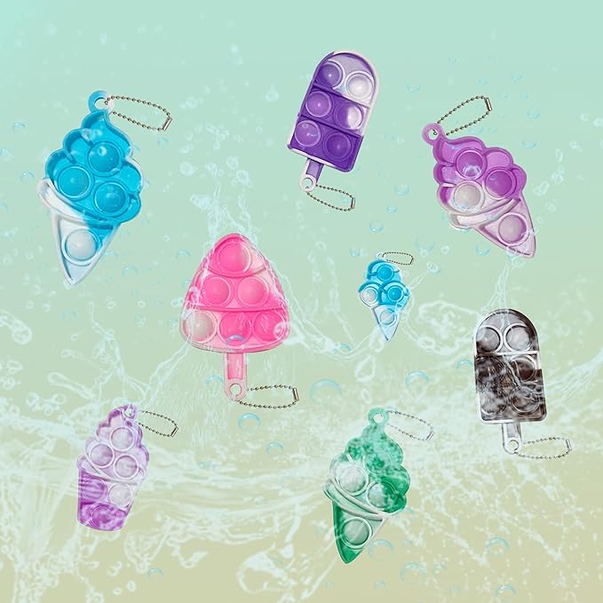 20Pcs Pop Keychain Fidget Toys Pop Ice Cream Fidget Toys Relieve Anxiety Stress Hand Office Desk Toys for Kids Adults