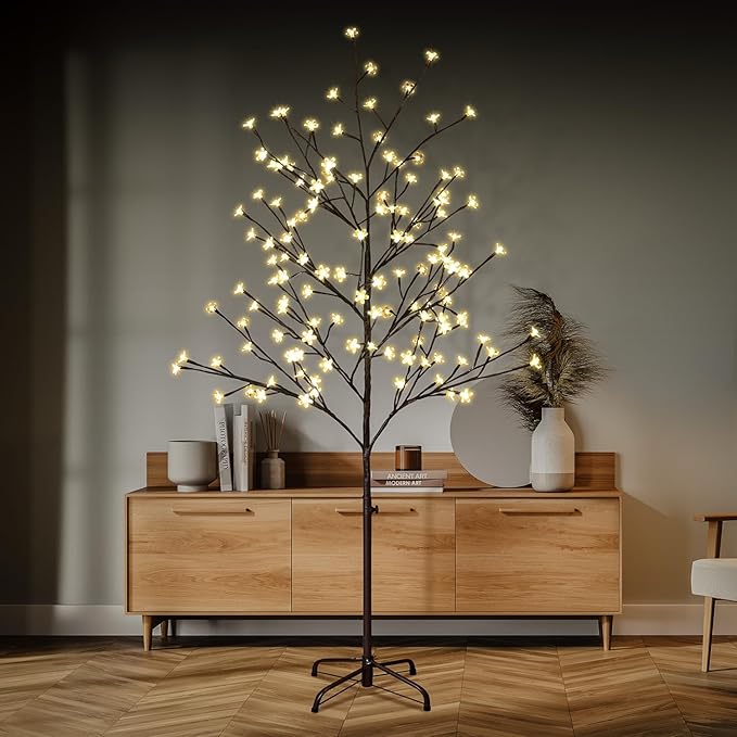 Lightshare 5FT 128L Lighted Cherry Blossom Tree, Warm White, Decorate Home Garden, Spring, Summer, Wedding, Birthday, Christmas Holiday, Party, for Indoor and Outdoor Use