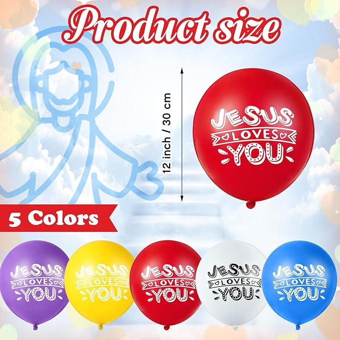 Gejoy Jesus Loves You Balloon 12 Inch Latex Christian Religious Jesus Balloon Party Decor for He Is Risen Party Decor Favor Cross Church Event Birthday Sunday Supplies(Living Colors,60 Pcs)