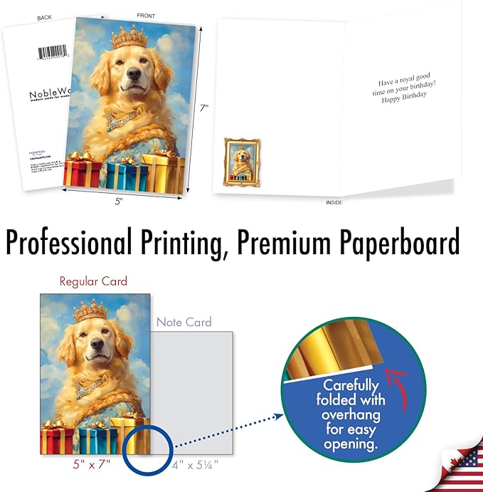 NobleWorks - 1 Birthday Greeting Card w/ 5 x 7 Envelope For Men, Women - Bday Royal Dogs - Gifts C8596ABDG