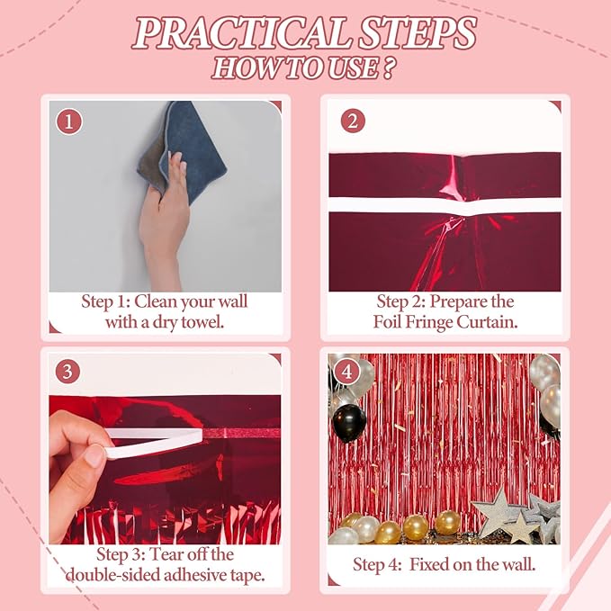 2 Pack Foil Fringe Backdrop - Red Shiny Tinsel Curtains for Party Decoration/Photo Booth Props - 3.3x6.6 FT Metallic Foil Backdrop for Birthday, Wedding, Graduation, Christmas.
