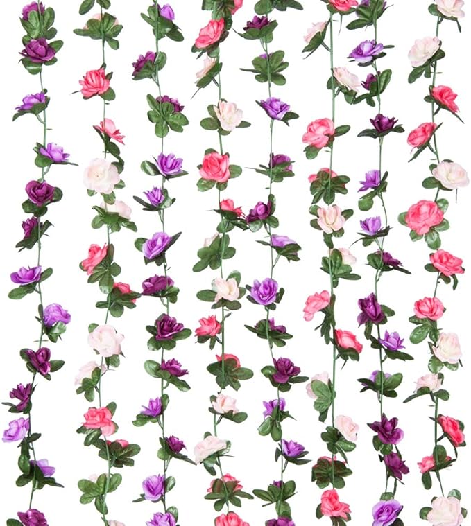Miracliy 8 Pack 65 FT Flower Garland Decorations Plastic Artificial Flowers for Wedding Decoration Photo Booth Backdrop