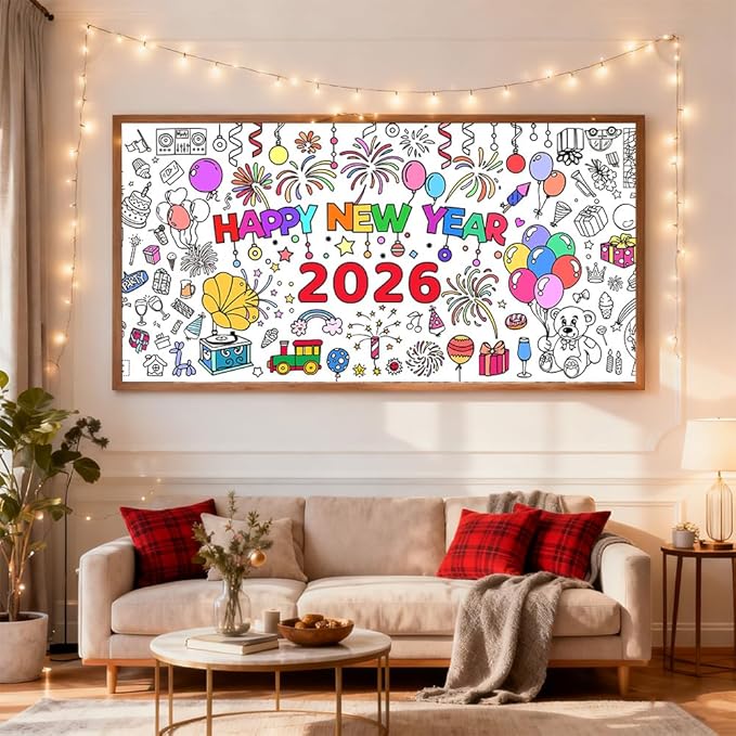 New Years Coloring Tablecloth/Poster, 2 PCS New Years Decorations 2026, 72" X 30" Giant Paper Coloring Banner for Crafts Activities Party Decorations, Fun DIY Art 2026 Year Eve Party Supplies