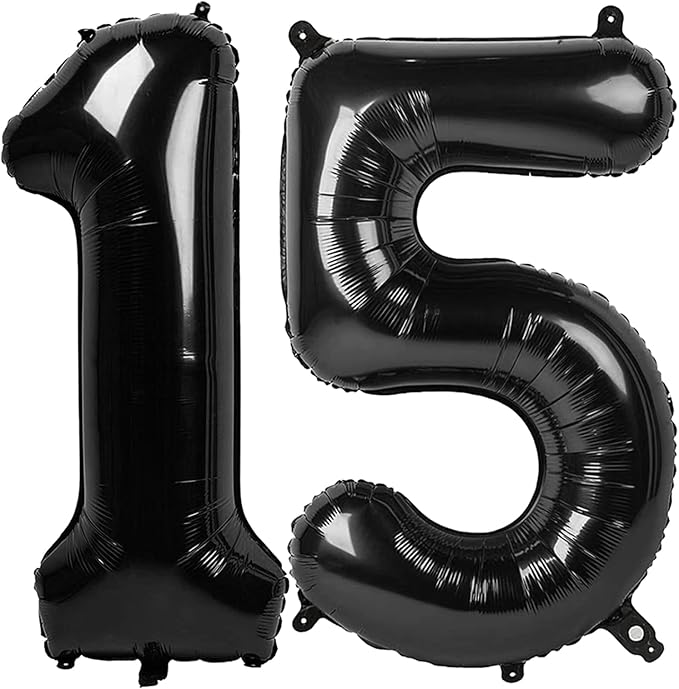 40 Inch Black Number 15 Balloon, Giant Number 15 Balloons for 15th Birthday Decorations, Party Supplies for Baby Boy Girl, Black Party Decor
