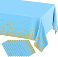 misaya 10 Packs Dot Disposable Table Cloth, 54 x 108 Inch Waterproof Plastic Tablecloth, Rectangle Gold Dots in Light Blue Table Covers for Easter, Picnic, Birthday, Party
