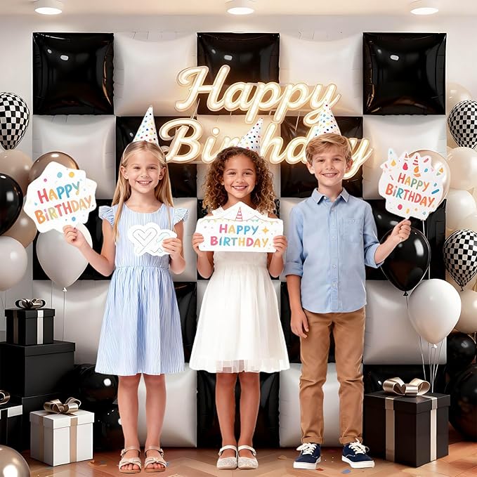 36Pcs Black and White Square Foil Balloons Wall Backdrop, Double Sided Metallic Foil Balloons Tunnel Arch Garland Kit for Photo Booth Birthday Wedding Halloween Christmas Party Decorations