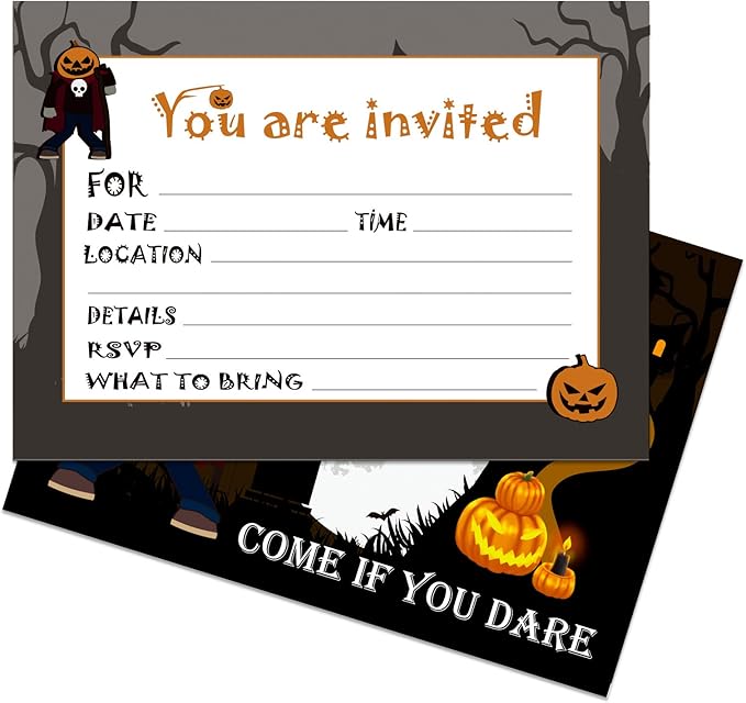 SICOHOME Halloween Party Invitation Card for Kids Adults - 12pcs 5"x 7" Halloween Invitations with Envelopes Fill In Blank Invites for Scary Spooky Themed Party Birthday Baby Shower