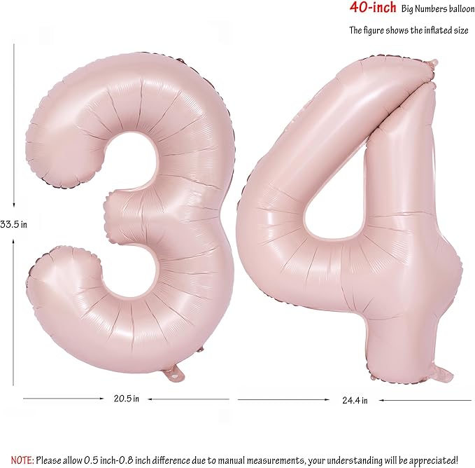 40 In Matte Pink Number Balloons Helium Foil Mylar Balloon Birthday Party banquet Decoration Digital 34