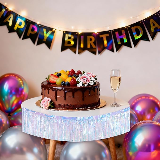 4 Packs Foil Fringe Garland Tinsel Streamers Shiny Wall Hanging Birthday Banner Backdrop for Graduation Wedding Anniversary Celebration Happy Birthday Party Decorations Iridescent