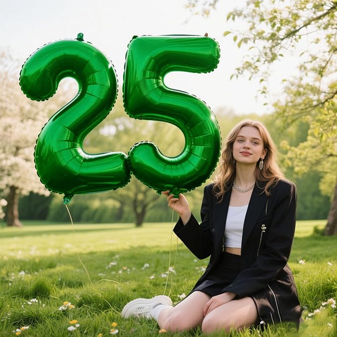 40 Inch Green Number 25 Digital Balloon,Jumbo Mylar Foil Helium Balloon for 25 Balloons for Birthday Party,Wedding Anniversary Party Decorations