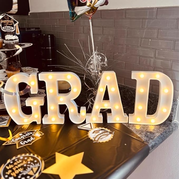 4 LED Marquee Light Up Letter “Grad” Graduation Party Decorative Lights,2026 School Senior College Graduation Party Supplies