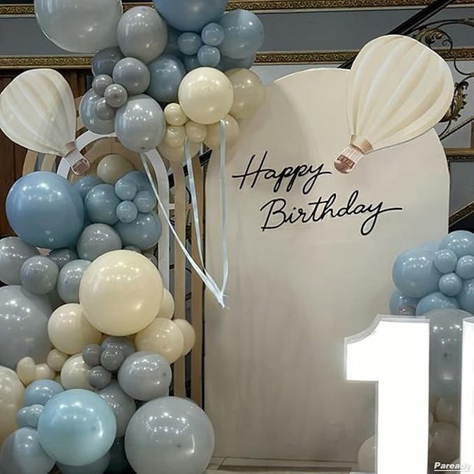 Dusty Blue Balloon Arch Kit, 120pcs Blue White Balloon Garland Kit, Metallic Sand Gold Balloons Different Sizes For Baby Shower Birthday Engagement Party Wedding Bachelorette Bridal Shower Decor