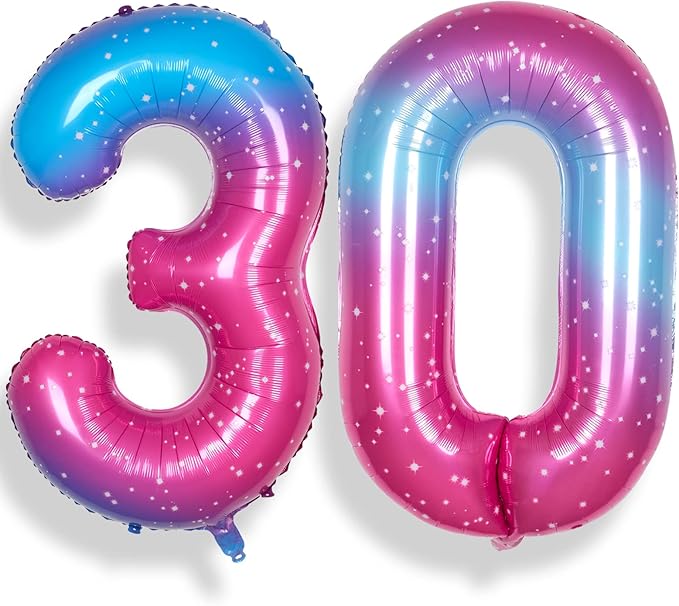 30 Number Balloons 40 Inch for Women Big Starry 0-9 Foil Mylar Large Number 30 Balloons Happy 30th Birthday Party Anniversary Decorations Supplies