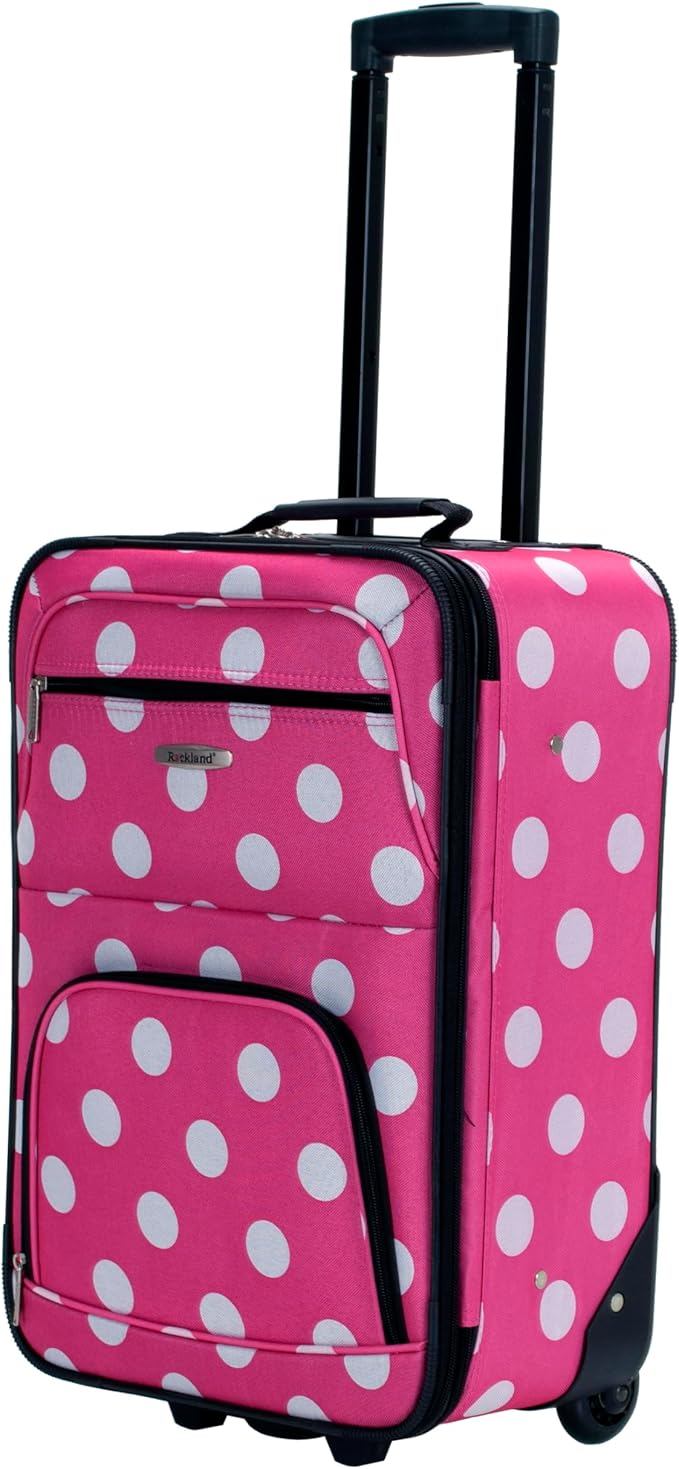 Rockland Fashion Softside 2 Piece Luggage Set, Expandable, (14" Tote/19" Upright), Pink Dot