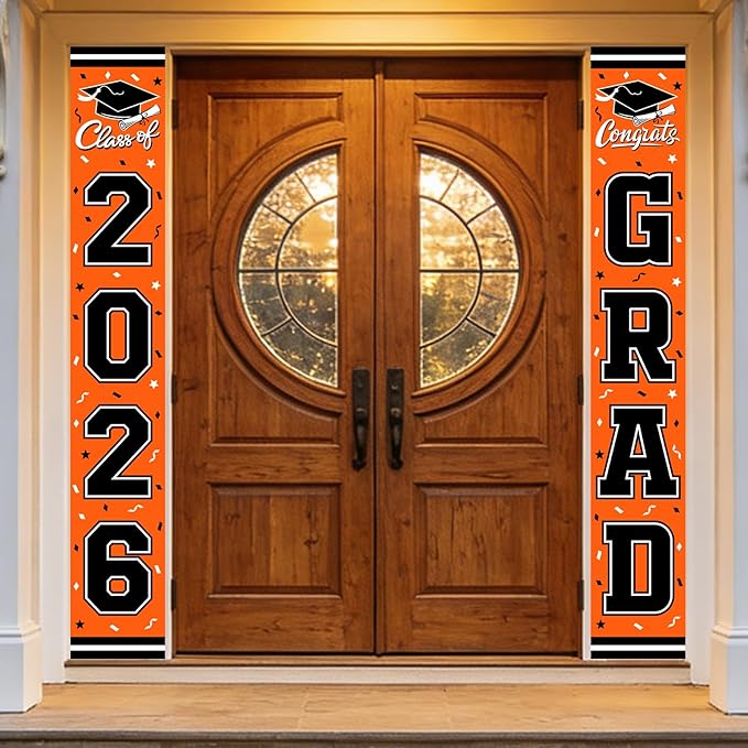 2026 Graduation Decorations,Congrats Grad Banner Backdrop for Class of 2026 Decorations- Orange Graduation Party Decorations