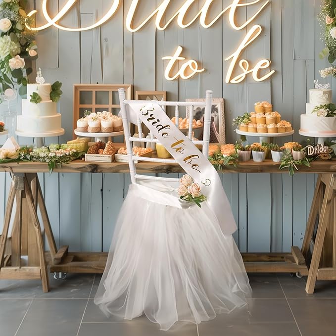 UNIQOOO Chair Tulle Tutu Decoration for Bridal Shower | Birthday Party, Veil Fluffy Look in White Color - Great for Wedding, Baby Shower – Party Accessory Supplies, 20” x 20” - Fit Standard Chair