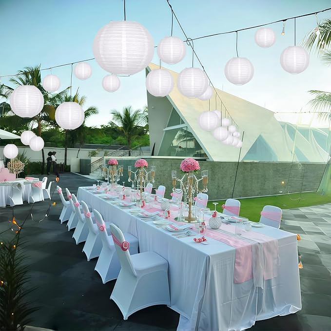 Paper Lanterns Decorative, White Round Hanging Paper Lantern Decorations for Wedding Engagement Bridal Baby Shower Birthday Party Supplies, 15Pcs