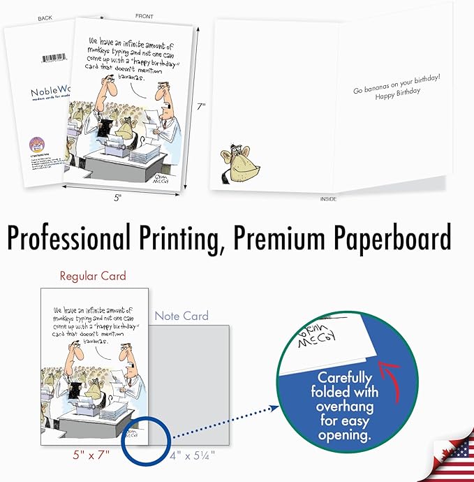 NobleWorks - Funny Birthday Greeting Card with 5 x 7 Inch Envelope (1 Card) Bday Typing Monkeys C7887BDG