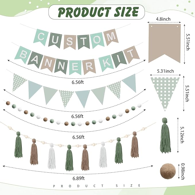 139 Pcs Felt DIY Custom Banner Kit Include 104 Letters 18 Swallowtail Flags 15 Pennants 2 Pcs Pom Pom Garland Tassel Pompom Decoration for Home Baby Shower Birthday(Baby Green)