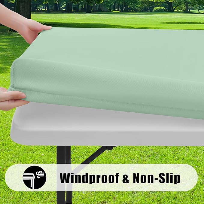 Smiry 2 Pack Rectangle Picnic Table Cloth, Waterproof Elastic Fitted Tablecloths, Washable Polyester Rectangular Patio Table Cover for Camping, Indoor and Outdoor (Green, 30"x96")