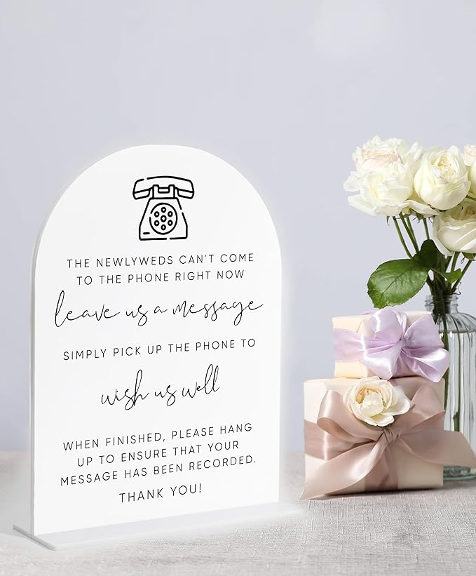 Audio Guest Book Sign, White Arch Acrylic Sign, Audio Guest Book Wedding Phone, Bridal Shower Decor, Engagement Party Decor, Centerpiece Table Decorations Party for Bride and Groom-7