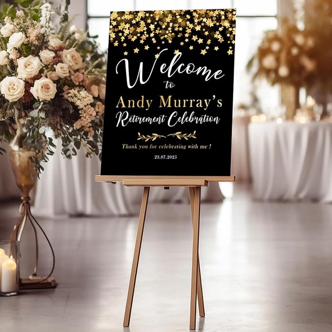 Modern Retirement Party Welcome Sign, Custom Black and Gold Minimal Retirement Celebration Yard Sign, Retired Party Decor, Customizable Name & Date - Multiple Sizes