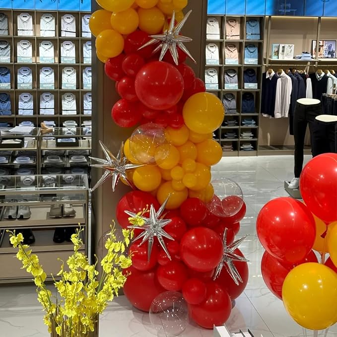 Red Yellow Black Balloons Arch Kit, 156Pcs Matte Latex Balloon Different Sizes 18 12 10 5 Inch for Birthday Baby Bridal Shower Wedding Party Backdrop Decorations