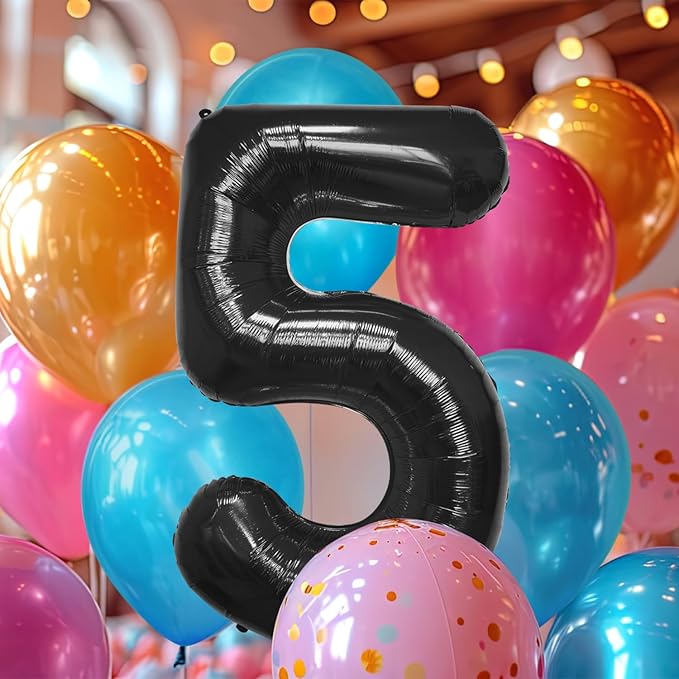 40 Inch Large Black Number Celebration and Decoration Balloon for Birthday Parties, Graduations, Anniversaries, Weddings, Photo Shoots, Special Events - Helium Foil Mylar (Black Number 5)