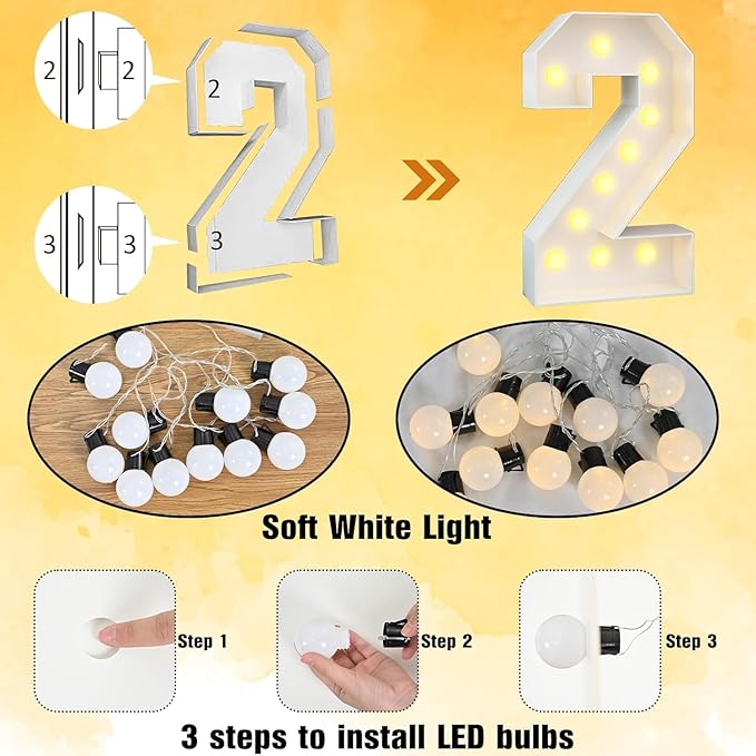 Marquee 4ft Number 2 Light Up Number White Large Mosaic Frame Slots-in Letter 2 for 2nd Birthday Party Decorations Pre-Cut Cardboard Giant Cut-Out Thick Foam Board 2025 Sign Graduation