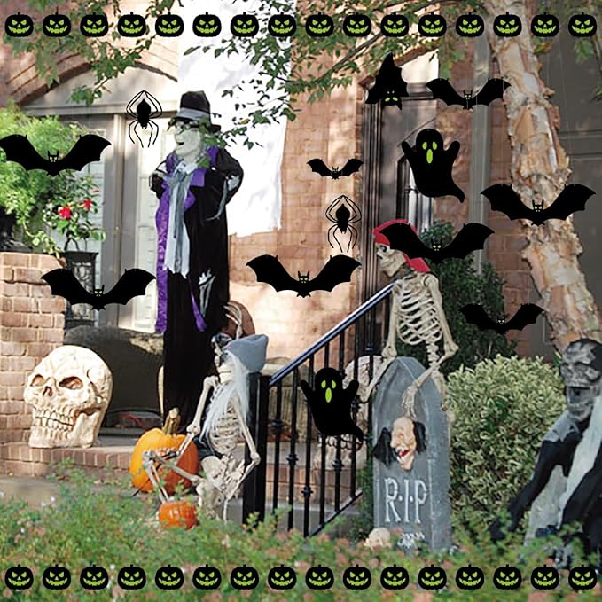 Leesoot Halloween Decorations 164pcs Balloon Arch Kit + 3D Stickers Bat Spider Ghost for Halloween Party, Orange Apricot Balloons with Pumpkin Foil Balloons Home Decoration