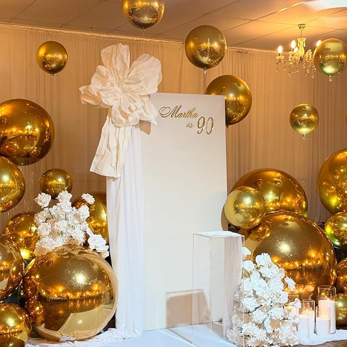 Gold Round Foil Balloons 32 Inch 5 Pcs 4D Ball Balloons Metallic Golden Balloon Ornament Mylar Balloon Chrome for Birthday Graduation Wedding Anniversary New Year Disco Party Decorations