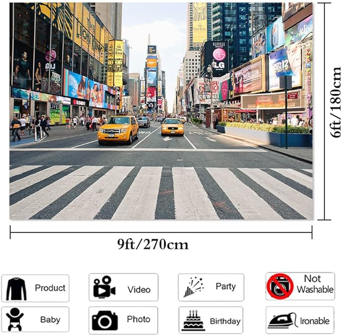 NYC Time Square Buildings Photo Backdrops Taxi New York Fashion Street Party Photography Background Adult Portrait Studio Booth Props Banner 9x6ft
