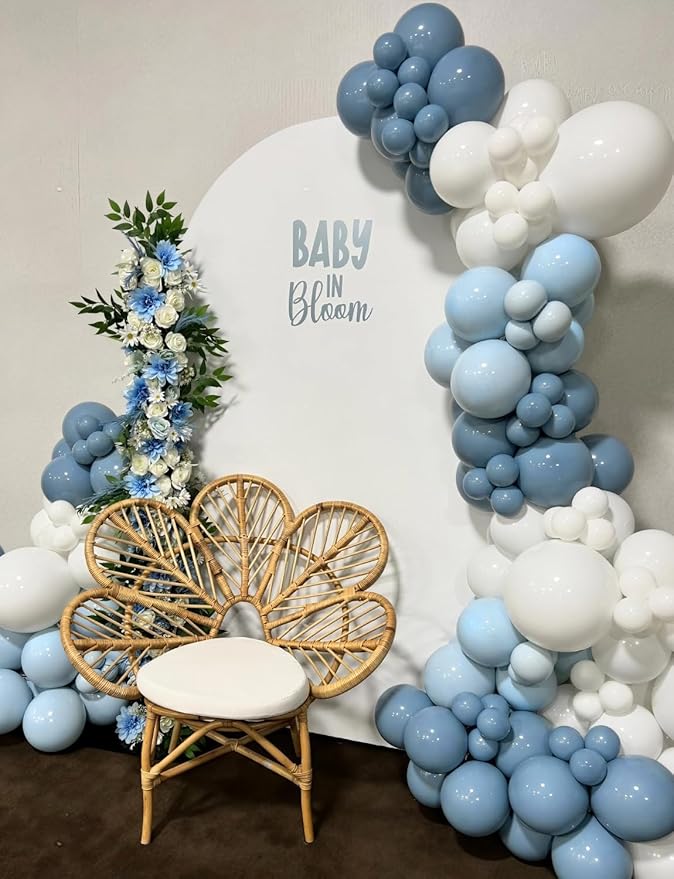 Dusty Blue Balloon Arch Kit, 138PCS Blue and White Balloon Garland Arch Kit with Light Blue, White and Clear Balloons for Baby Shower, Bridal Shower, Wedding, Gender Reveal Party Decorations