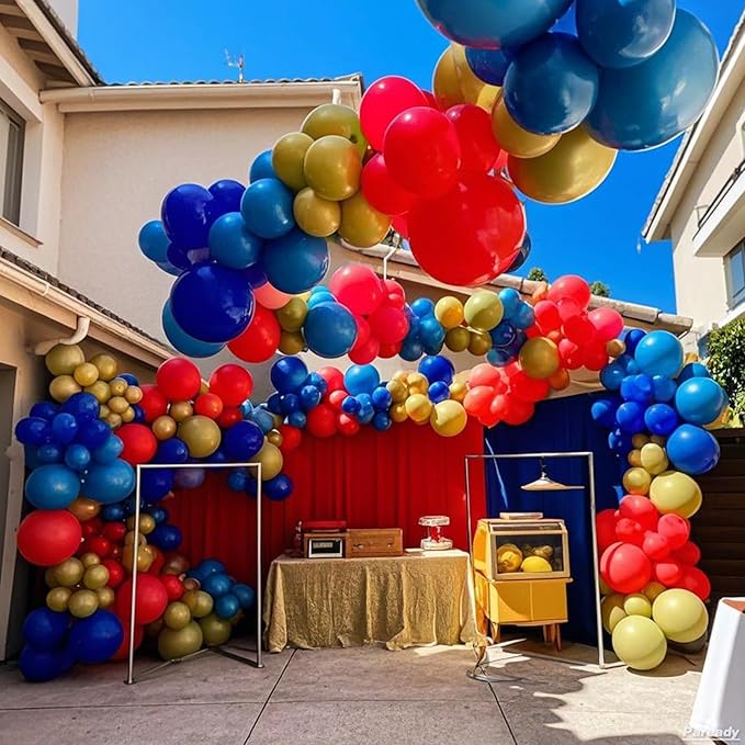 Red Blue Gold Balloon Garland Kit, 120pcs Royal Blue Red Arch Kit With Gold 4D Foil Balloon Long Balloons Different Sizes For Video Theme Birthday Baby Shower Party Graduation Game Bachelorette Decor