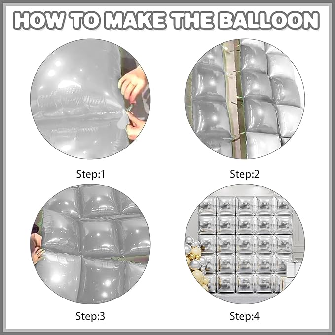 Metallic Silver Double Sided Square Foil Balloons Wall,19 Inches Chrome Foil Balloons Tunnel Arch Kit for Bachelorette,2026 New Year,anniversary,Graduation,Wedding,Birthday Party Background Decoration
