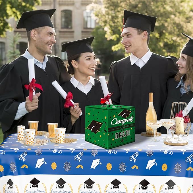 Graduation Card Box, Graduation Party Decorations 2025, Green Graduation Box, Graduation Card Holder, Foldable Cardboard Congrats Grad Card Gift Box for Graduation Party Supplies Party Favors