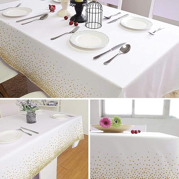 Yancorp 12 Pack Tablecloth for Rectangle Tables Gold Dot Disposable Tablecloths Plastic Tablecloth Party Table Covers for Birthday Thanksgiving Christmas Wedding Outdoor BBQ