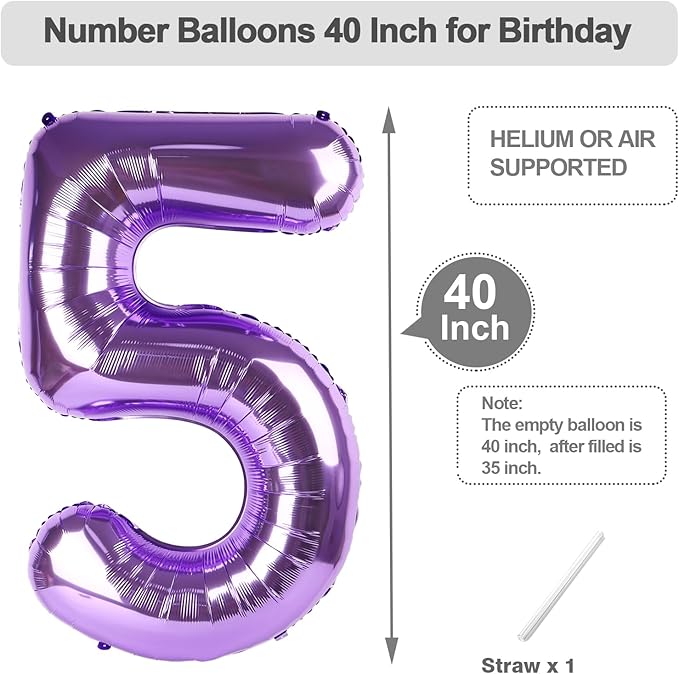 40 Inch Number Balloons, Purple Balloons 15th Birthday Decoration For Woman Man, Foil Number 15 Ballon for 15, 51 Anniversary, Bridal Shower, Graduation, Wedding, New Year, Valentine's Day