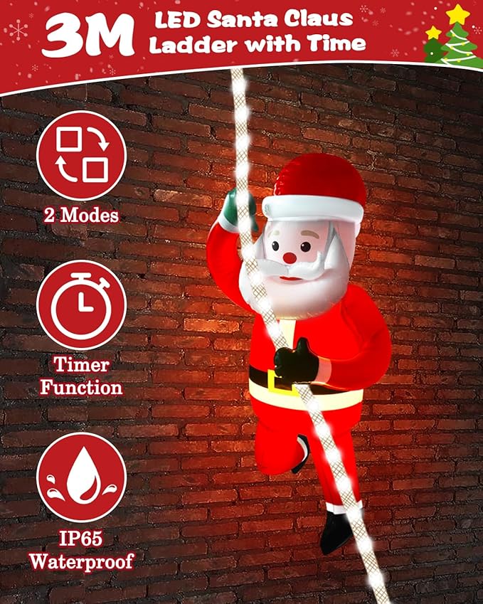 Christmas Inflatables Decorations Outdoor 9.8ft LED Xmas String Light with 2.7ft Luminous Santa Claus,LED Rope Hanging Lights Xmas Tree Decor for Window,Garden,Home,Indoor Decor Ornament Gifts