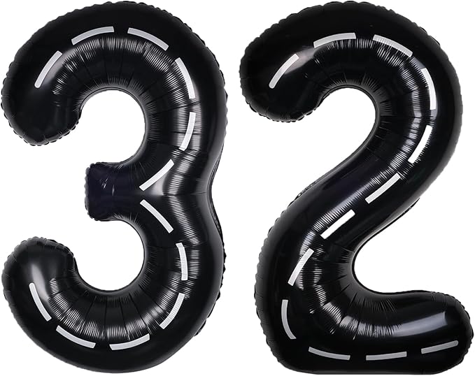 Race Car 40Inch Black 32 Balloon Number Large Helium Race Track 0-9 Giant Digital 32nd Foil Mylar Big Party Number Balloons for Boy Birthday Car Theme Party Anniversary Graduation Decorations