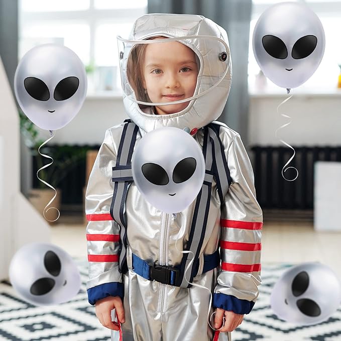 Whaline 65Pcs Alien Balloons Silver Alien Party Latex Balloons UFO balloons Outer Space Aliens Decorations for Birthday Party Baby Shower Supplies Home Backdrop Decorations