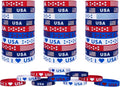 American Flag Silicone Bracelet 40Pcs, Fourth 4th of July Patriotic Party Favors, Memorial Day Veterans Day Wristband, USA Red White and Blue Decorations